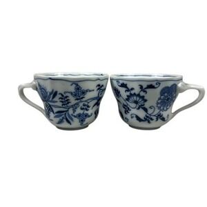 Blue Danube Japan Blue Onion Porcelain Tea Cups Scalloped Set of 2 Vintage
